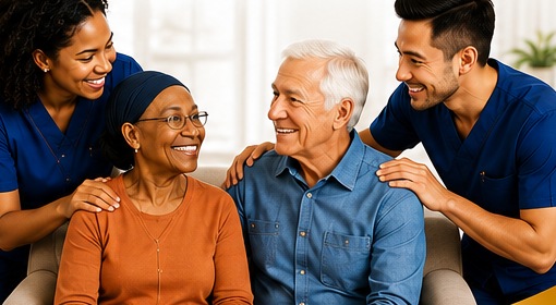 Caregivers enjoying conversation with older adults