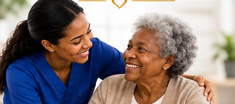 Caregiver sharing a caring moment with an older woman
